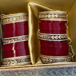 Elegant Red and Gold Bangle Set